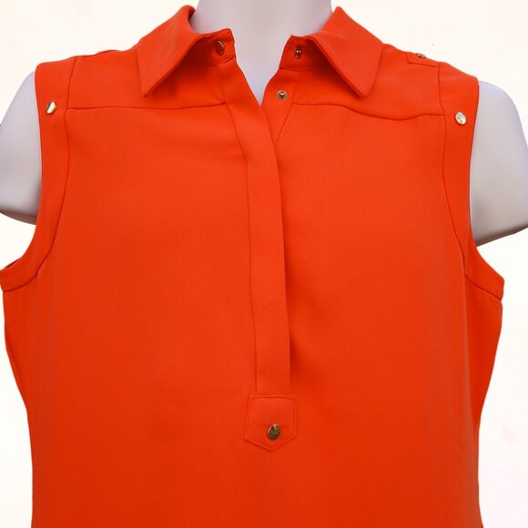Calvin Klein Women Orange Colour Sleeveless Collar Pockets Shirt Midi Dress Sz 8 - Picture 3 of 13